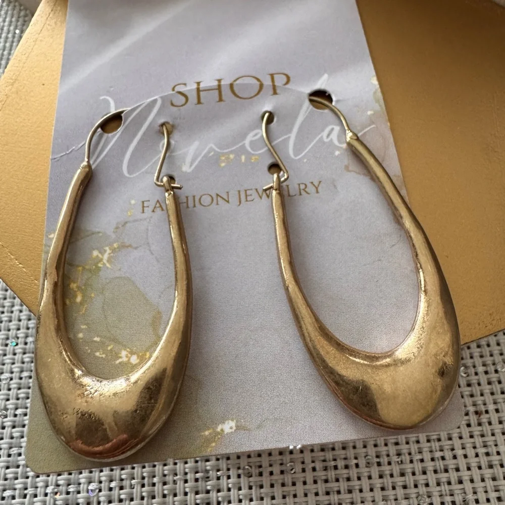 Gold plated antique finish elongated elegant earrings